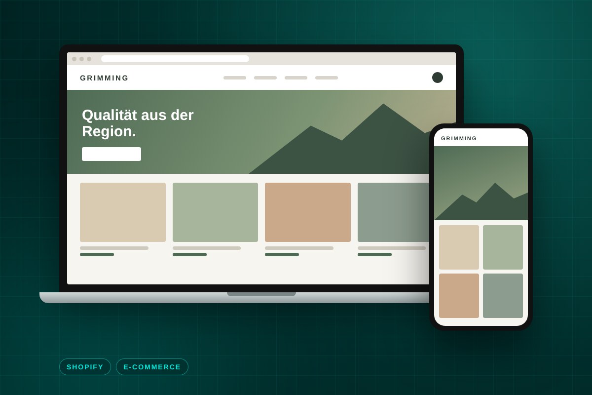 Online Shop Grimming – Shop-Mockup auf Laptop und Smartphone