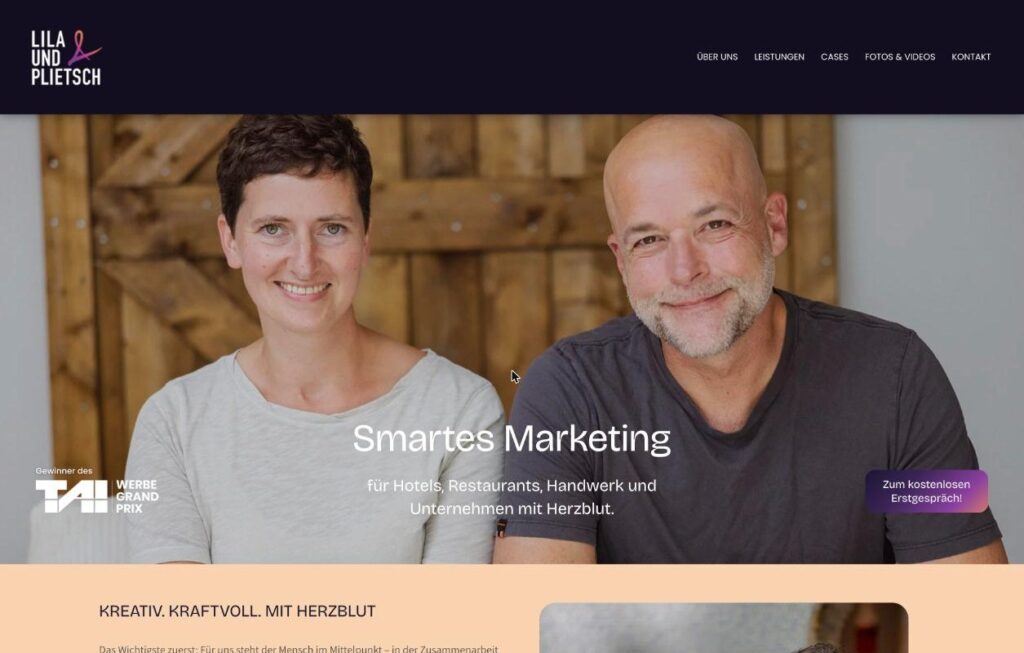 Startseite der Website von Lila & Plietsch – umgesetzt mit WordPress und Elementor